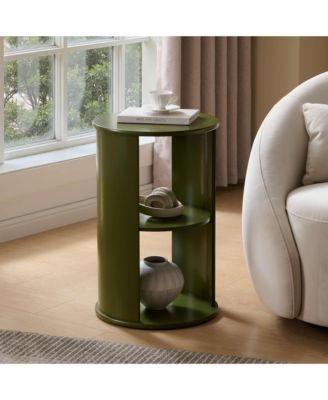 Round Side Table with Storage, 3-Tier Small Accent End Table for Living Room, Bedroom, Bedside, Office, Space-Saving Nightstand
