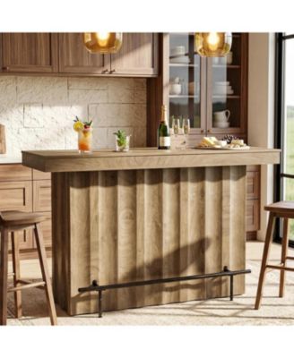 63-Inch Bar Table, 2-Tier Farmhouse Counter Height Pub Table with Storage Shelves, High Top Bar Unit