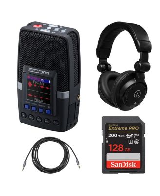 H2essential Multi-Mic 32-Bit Float Handy Recorder with Closed-Back Studio Monitor Headphones, Extreme PRO 128GB UHS-I U3 SDXC Memory Card