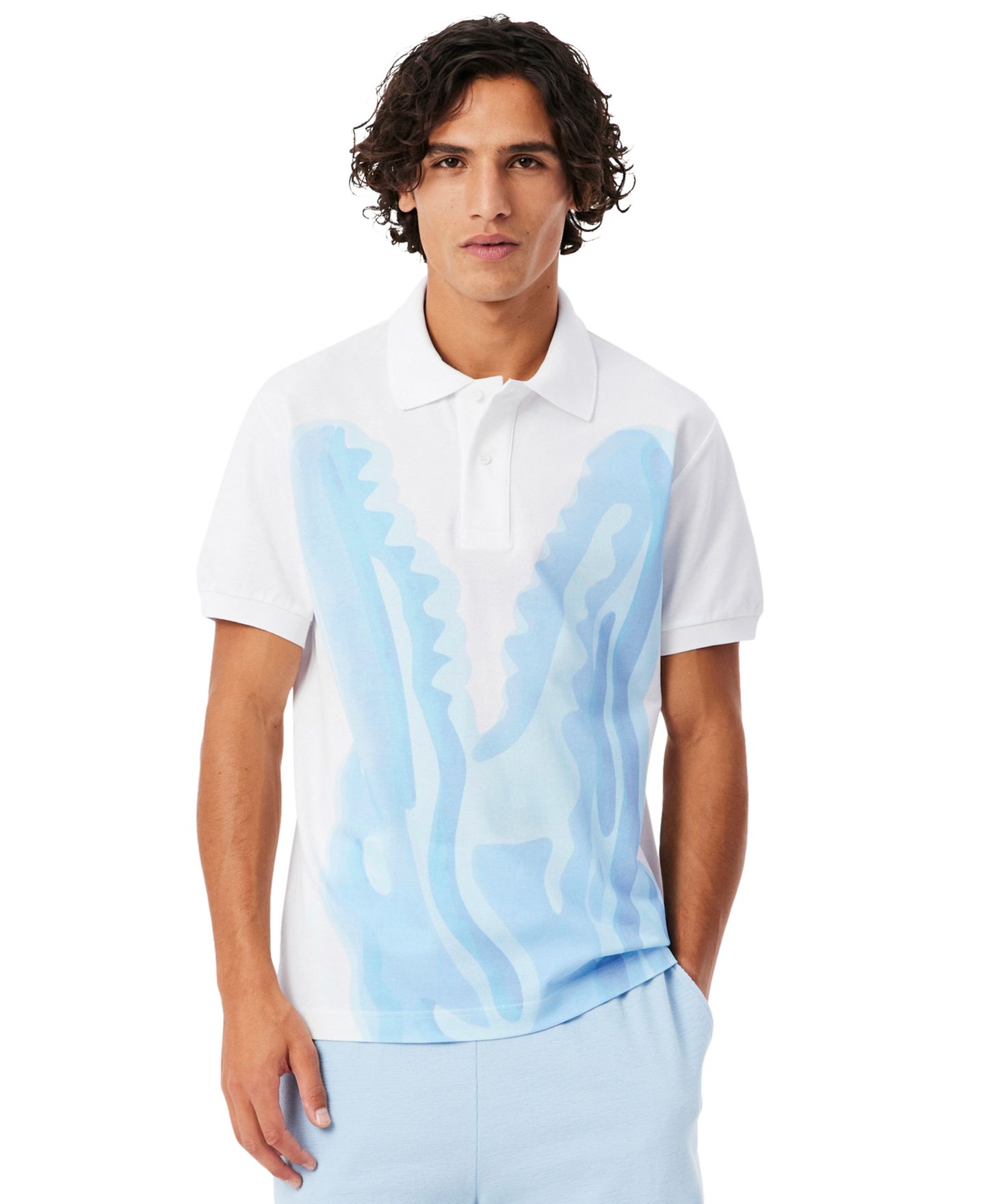 Мужское поло Lacoste Cotton Classic-Fit Printed Pique Polo Shirt, цвет: Белый — фото 1