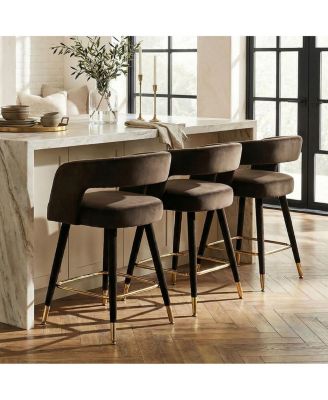 24" Counter Height Velvet Bar Stools Set of 3 with Arms