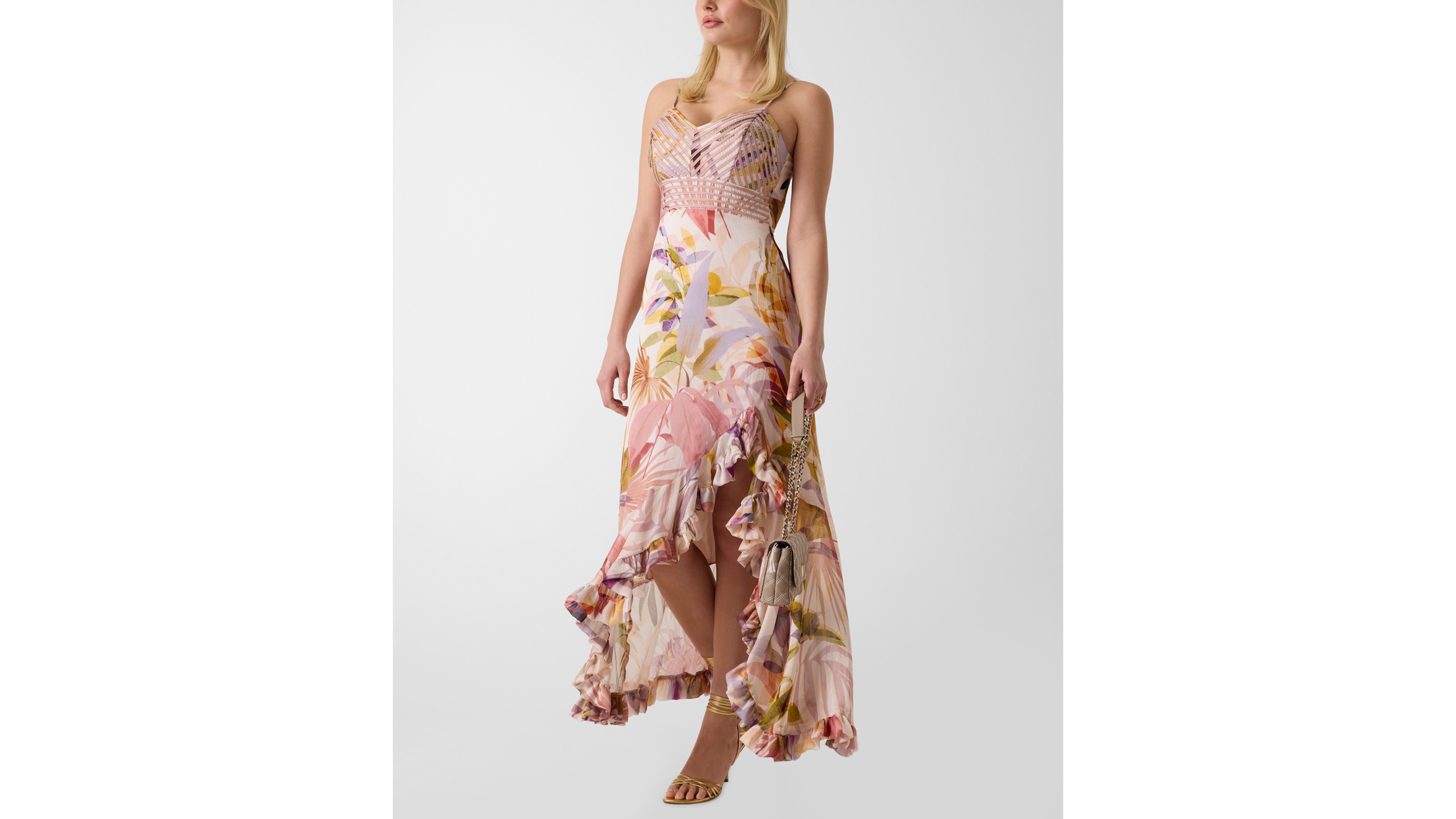 Guess Women's Sleeveless Amina Ruffle Hi-Low Hem Printed Dress