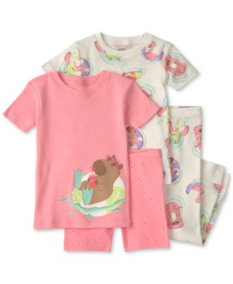 Toddler Girls' 2T-5T Pool Party Short-Sleeve Tops, Shorts and Pants Pajamas, 4-Piece Set 