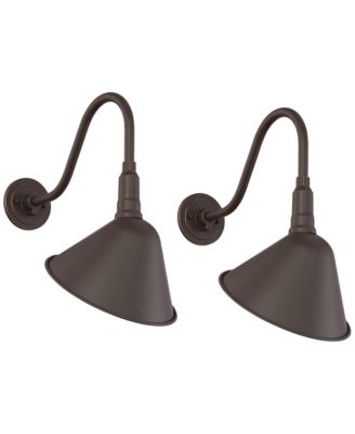 Neihart Rustic Farmhouse Outdoor Wall Light Fixtures Set of 2  Gooseneck Arm Downlight 18  for Post Exterior