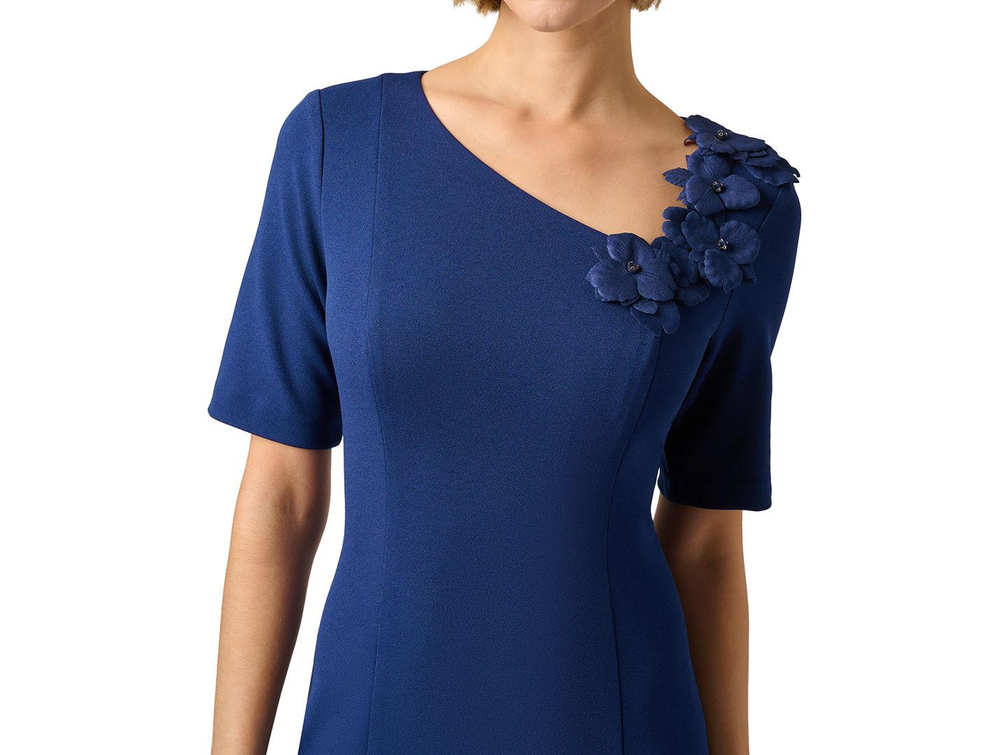 Женское платье Adrianna Papell Petite Asymmetrical Neck Short-Sleeve Dress, цвет: Тёмно-синий — фото 3