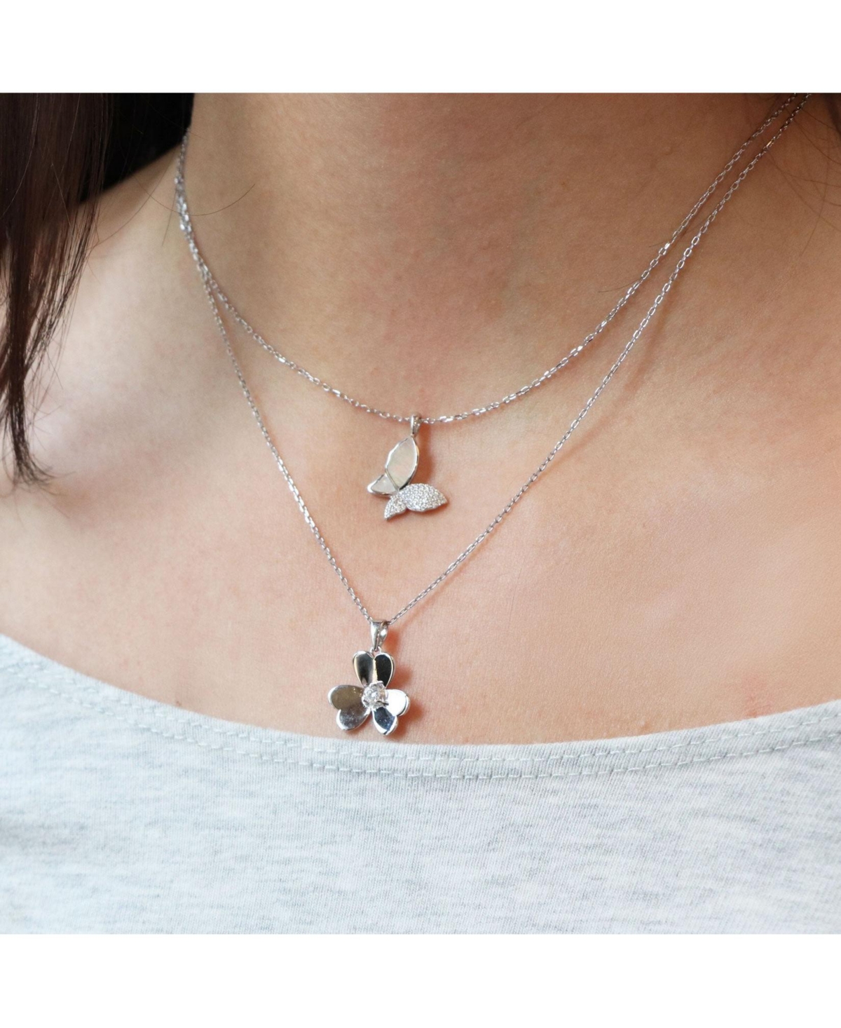 The Lovery Mother of Pearl Cz Butterfly Necklace Sterling Silver