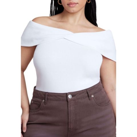 Женский свитер ELOQUII Twisted Off The Shoulder, цвет: Белый
