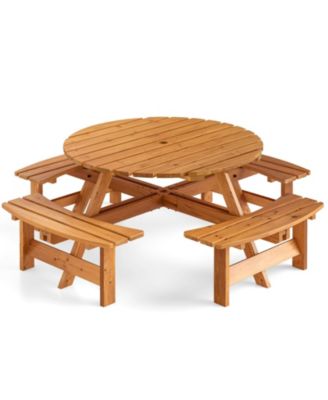 Round Picnic Table Set for 8 Person with Benches, Circular Outdoor Dining Table