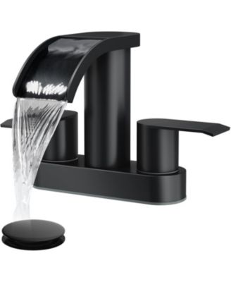 4 Inch Centerset Waterfall Bathroom Sink Faucet Deck Mount 2 Handle 2 or 3 Hole Pop Up Drain Modern Vanity Mixer Tap Matte