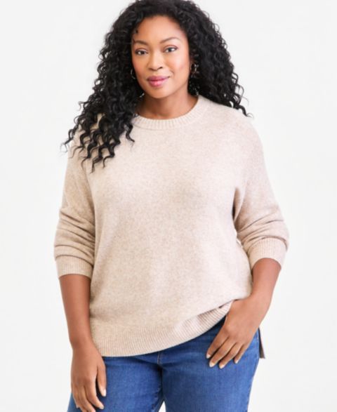 Женский свитер Style & Co Plus Luxsoft Long-Sleeve Crewneck, цвет: Меланжевый песчаниковый