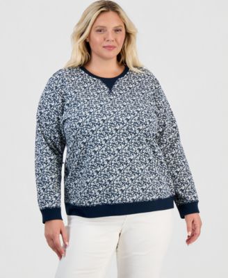 Plus Size Printed Fleece Crewneck Sweatshirt