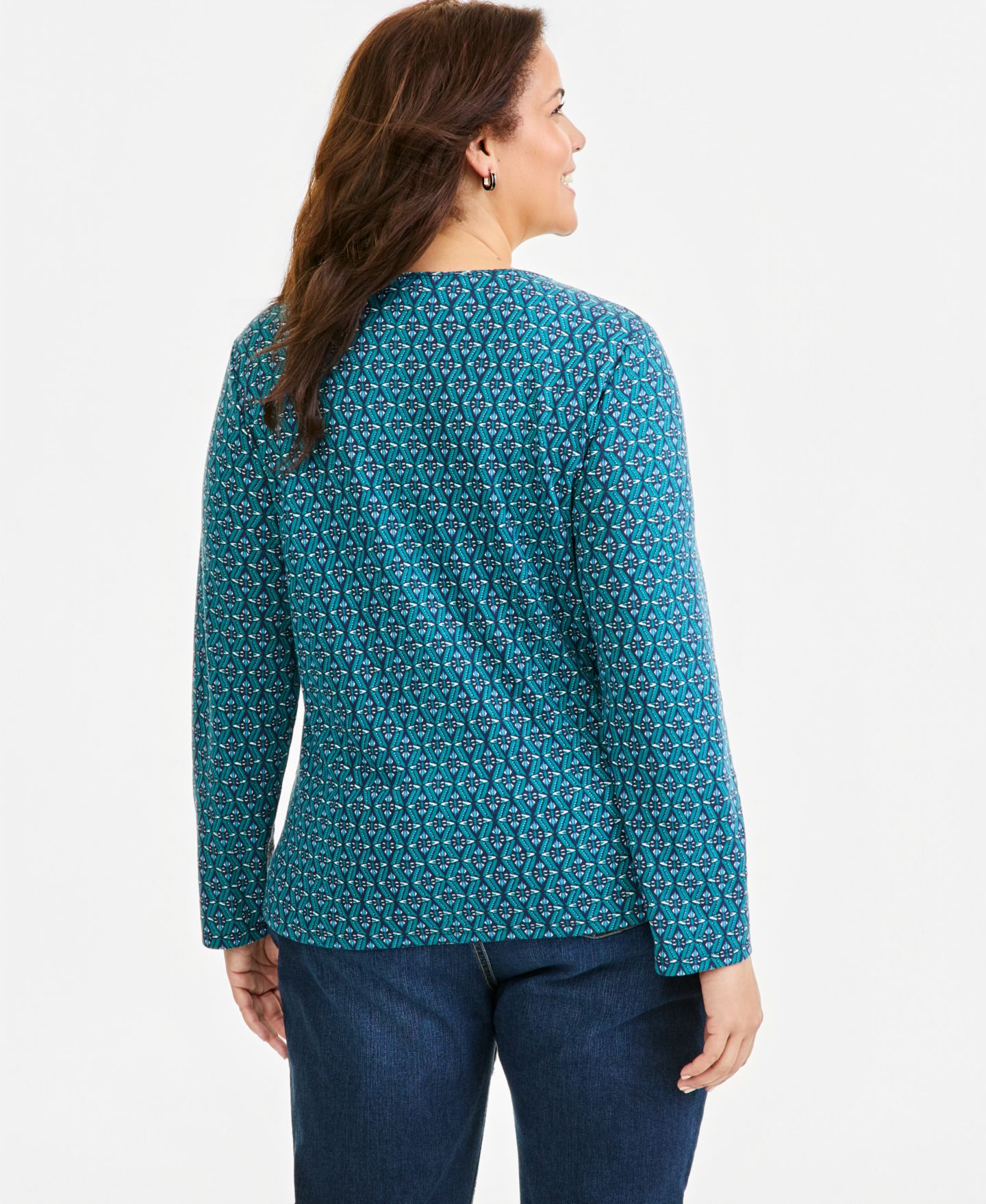Женский топ Style & Co Plus Printed Long-Sleeve Scoop-Neck, цвет: Синий — фото 3