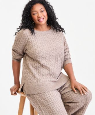 Plus Size Shine Boatneck Cable-Knit Sweater, Macy's Exclusive