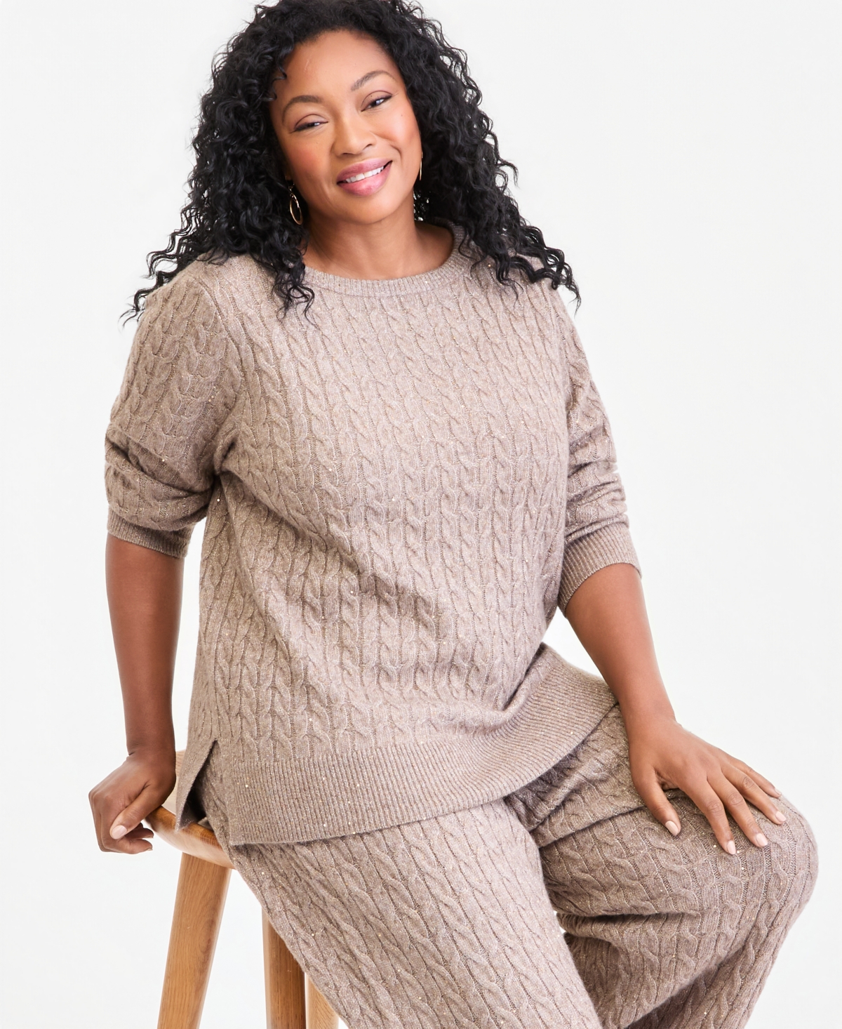 Style & Co Plus Shine Boatneck Cable-Knit Sweater, Macy's Exclusive