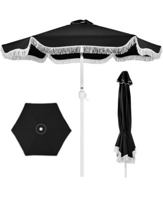 9feet UPF50+ Market Umbrella with Fringe & Tilt Steel Pole Patio Sunshade
