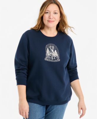 Plus Size Printed Fleece Crewneck Sweatshirt