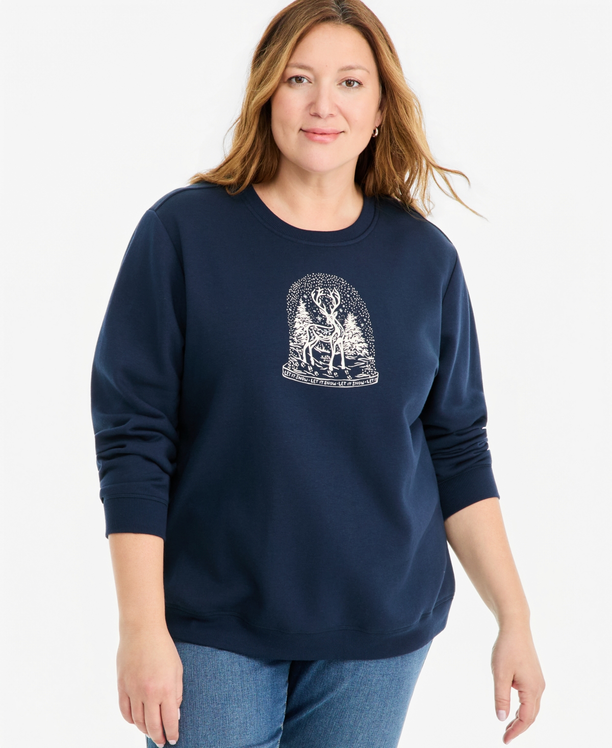 Style & Co Plus Size Printed Fleece Crewneck Sweatshirt, Macy's Exclusive - Industrial Blue
