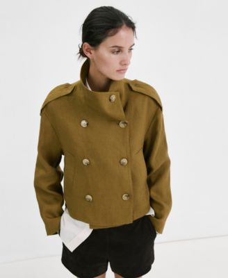 Women's Funnel-Neck Linen Trench Coat