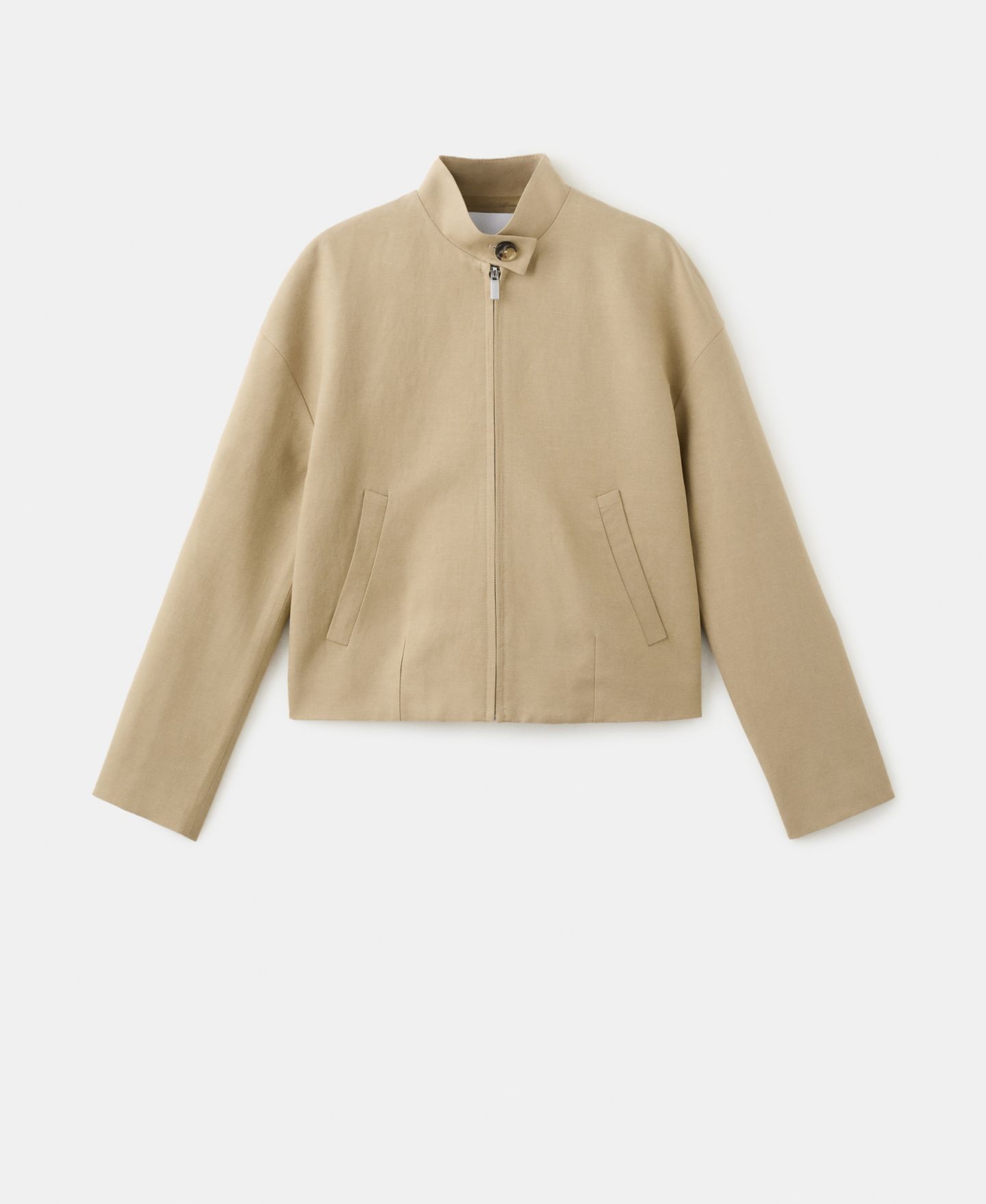 Женская куртка MANGO Band Collar Linen, цвет: Бежевый — фото 1