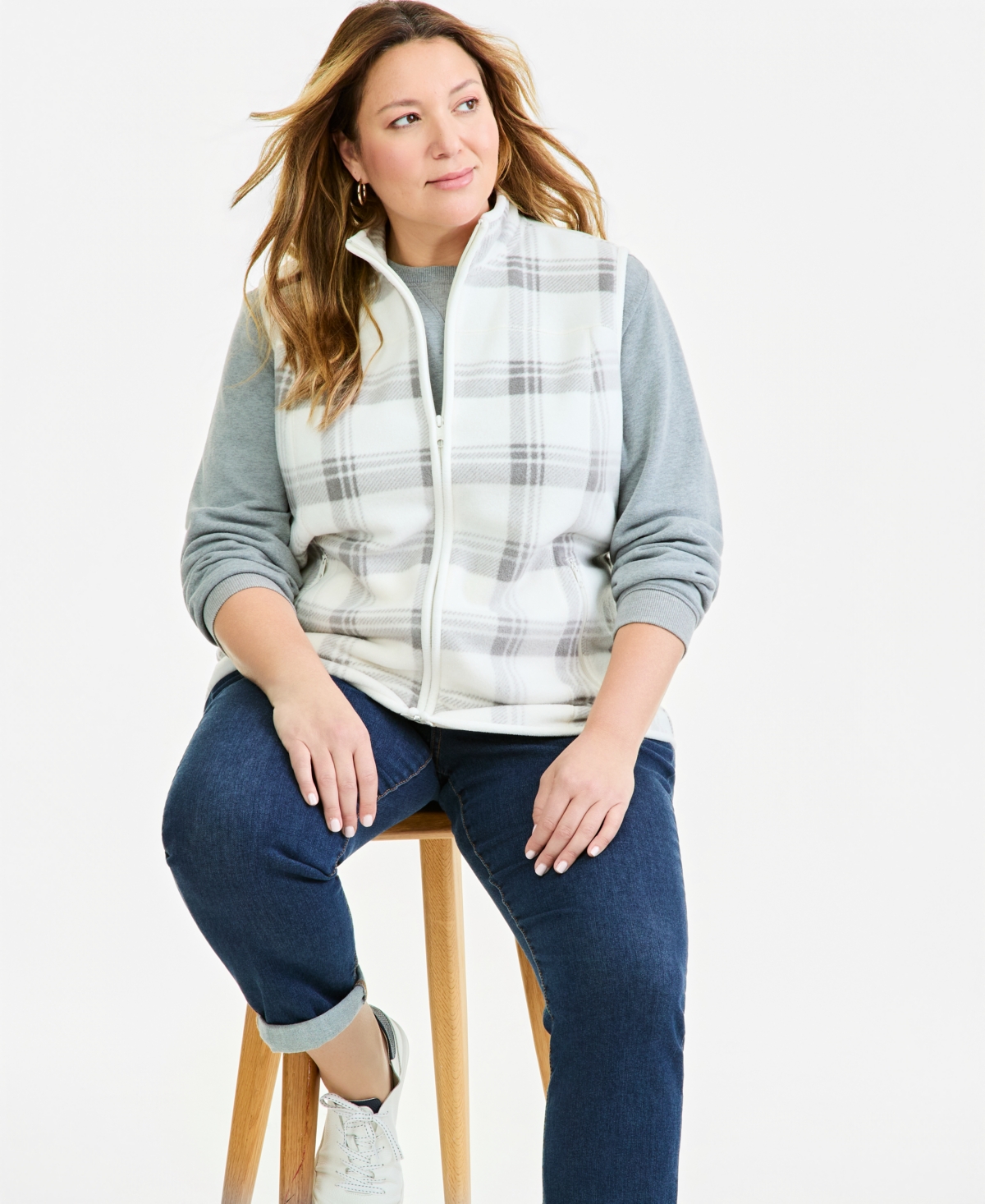 Style & Co Plus Plaid Fleece Zip-Front Vest, Macy's Exclusive