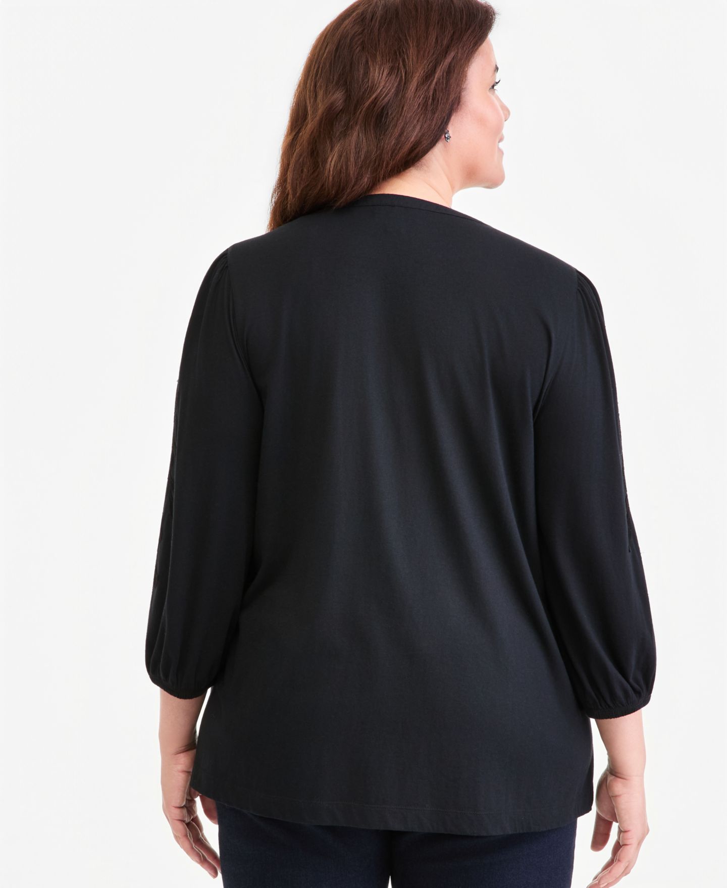 Женский топ Style & Co Plus Size 3/4-Sleeve Velvet Applique, цвет: Глубокий чёрный — фото 2