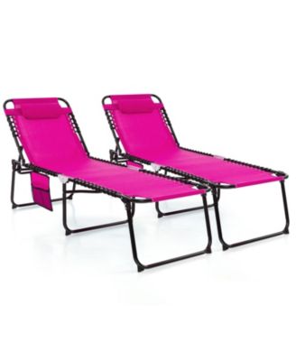 2PCS Folding Chaise Lounge Chair w/Comfortable Headrest Easy Folding Design