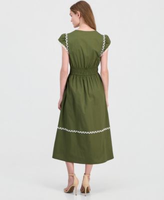 anne klein green dress Anne Klein Women's Cotton-Blend Poplin Midi Dress