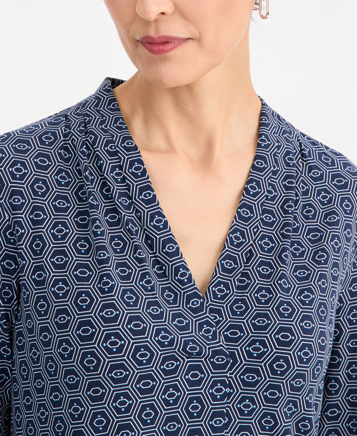 Jm Collection Women's Printed 3/4-Sleeve V-Neck Top, Macy's Exclusive