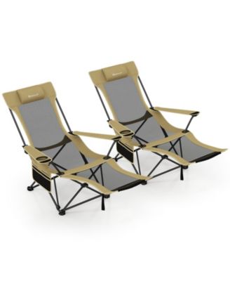 2PCS Camping Lounge Chair w/Detachable Footrest and 4-position Backrest Bag