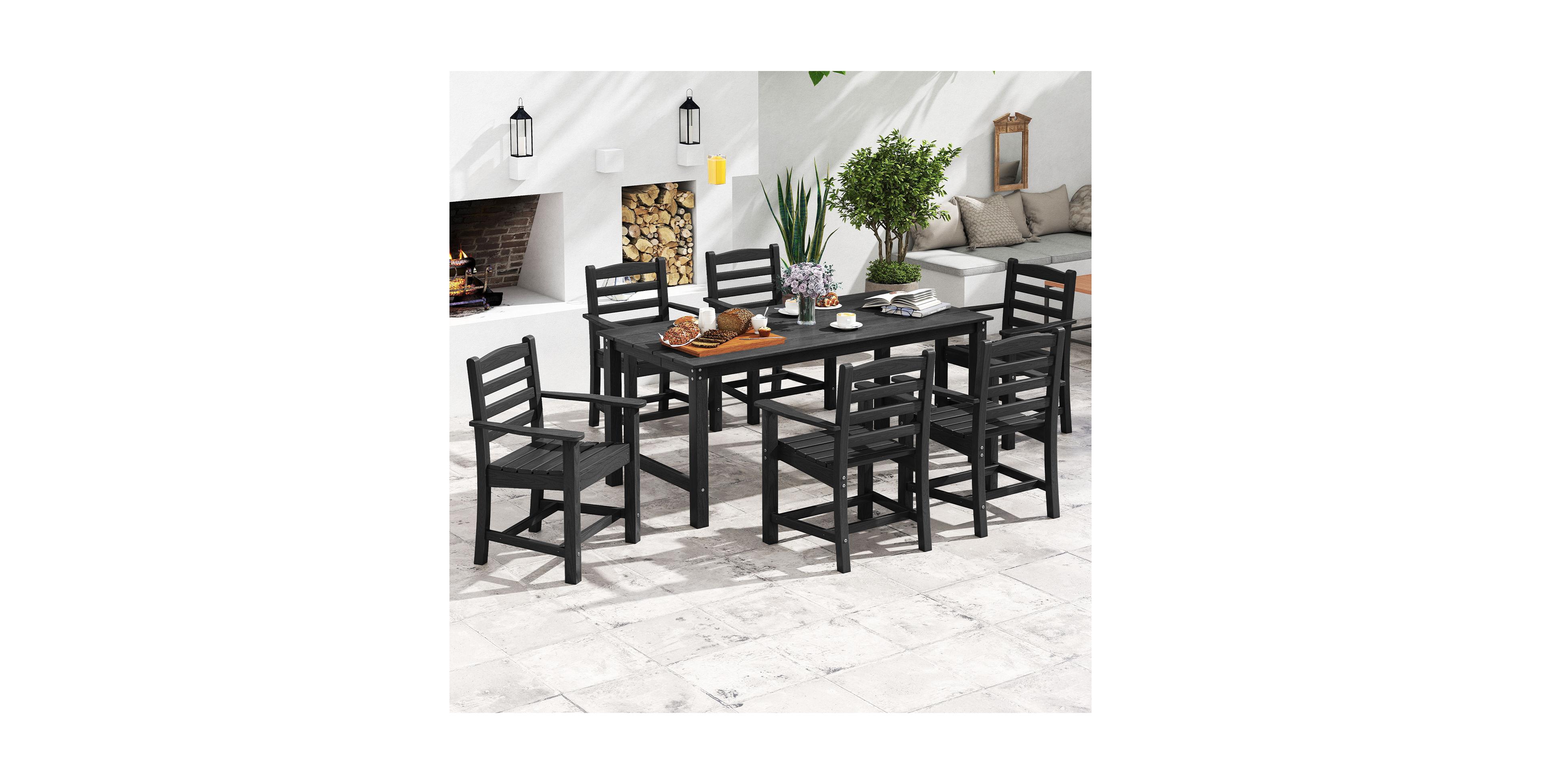 Gymax 7 Pcs Outdoor Dining Table Set for 6 People Rectangle and Armchairs