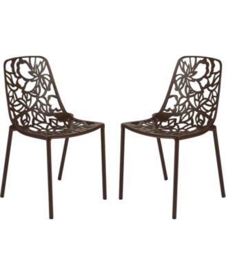 Devon Patio Dining Chair Set of 2 Aluminum Stackable Design Side Chair, Weather Resistant Metal Chair, UV Protected