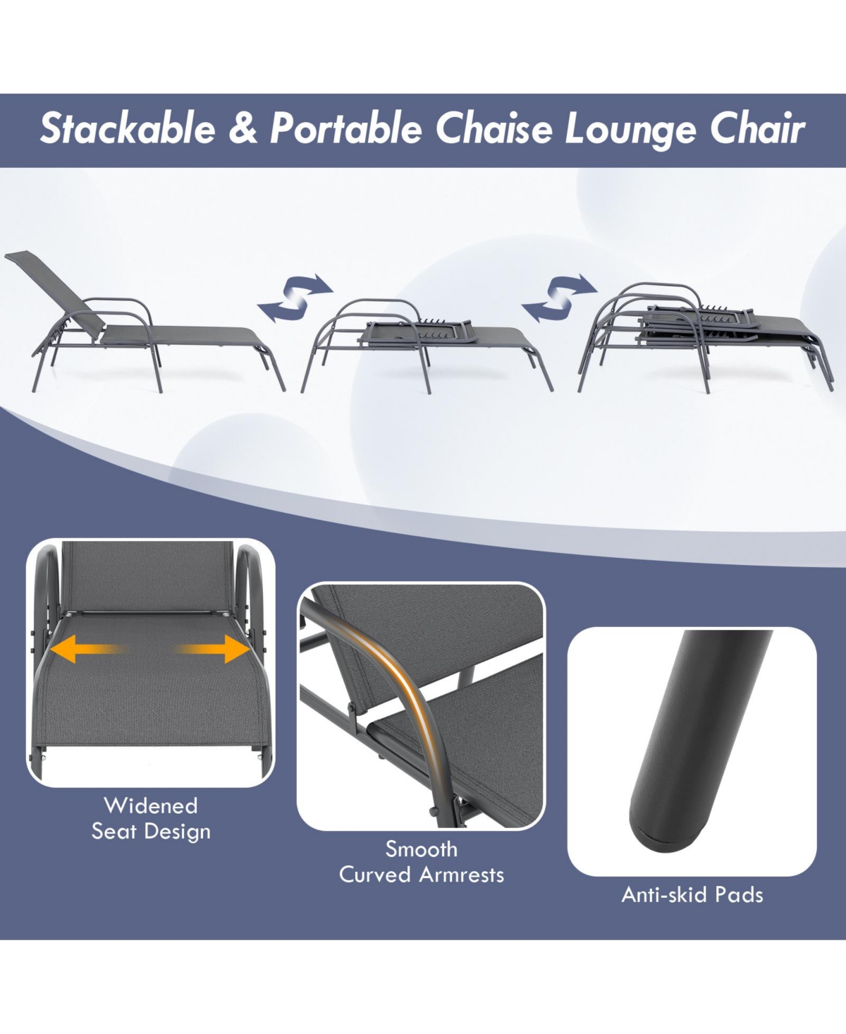 Gymax Patio Lounge Chair Chaise w/ Adjustable Reclining Armrest