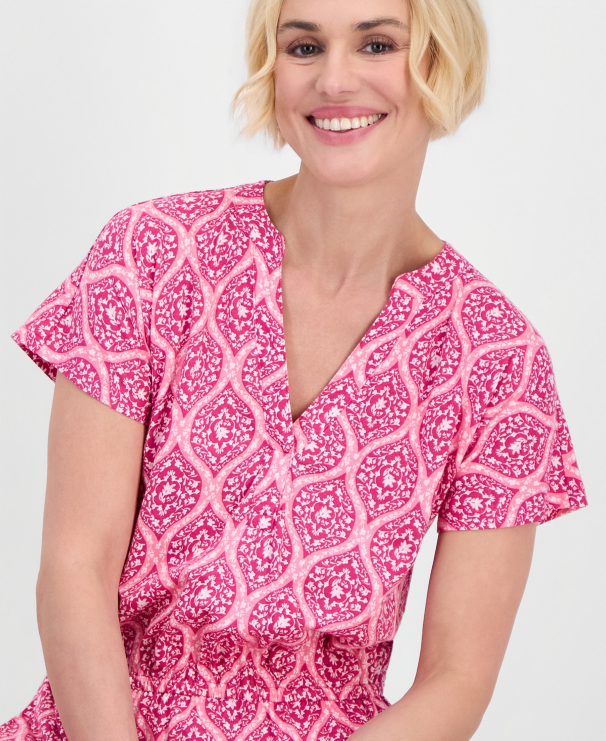 Style & Co Petite Printed V-Neck Midi Dress, Macy's Exclusive