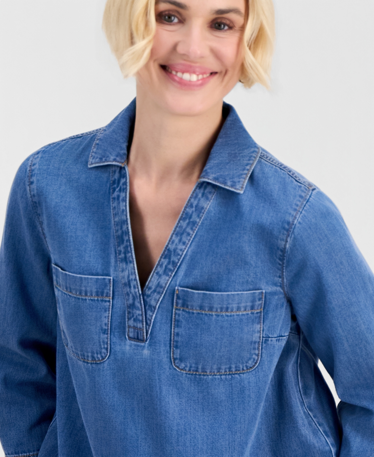 Style & Co Petite Cotton 3/4-Sleeve Denim Tunic, Macy's Exclusive