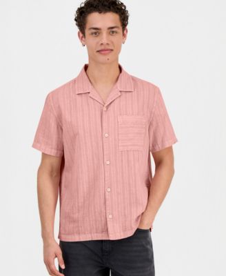 Men's Linen Blend Tonal-Stripe Camp Shirt