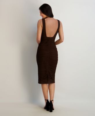 womens brown bodycon dress Brown Body Con Long Sleeve Dress L