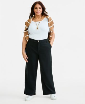 Plus Size High-Rise Dobby Wide-Leg Pants