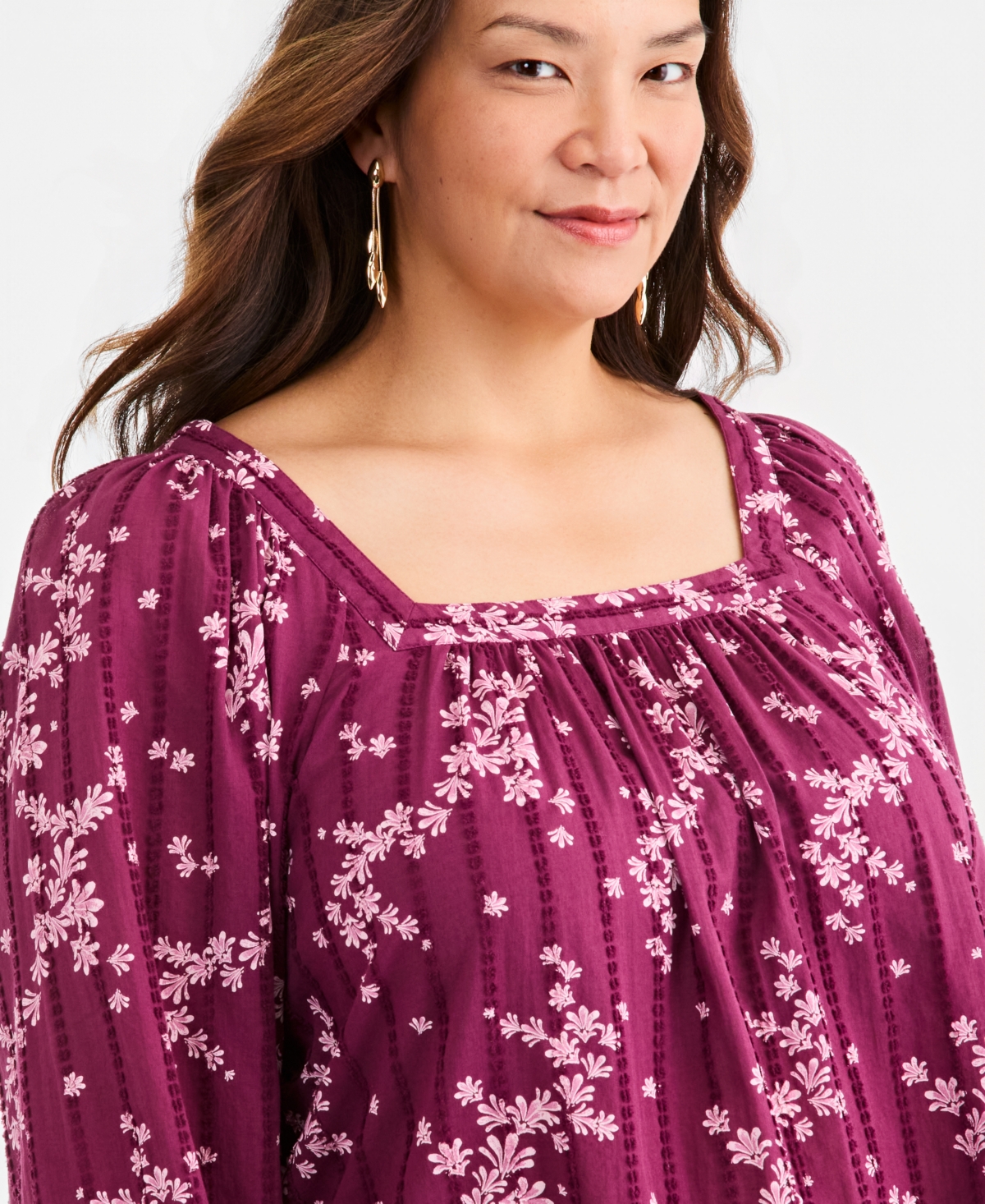 Style & Co Plus Printed Square Neck Top, Macy's Exclusive