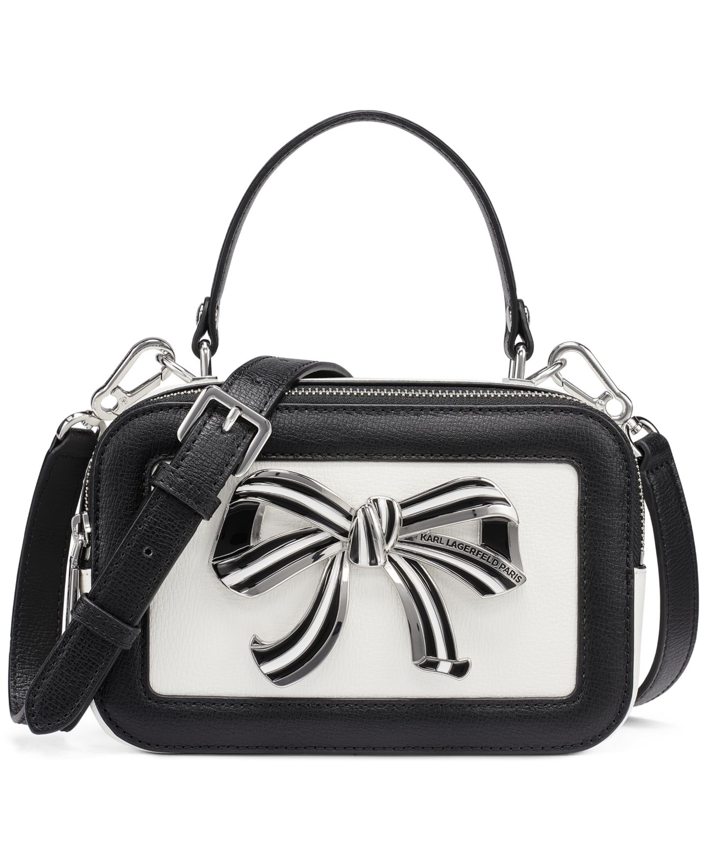 Женская сумка KARL LAGERFELD PARIS Simone Leather Small Crossbody Handbag, цвет: Белый / Чёрный — фото 1