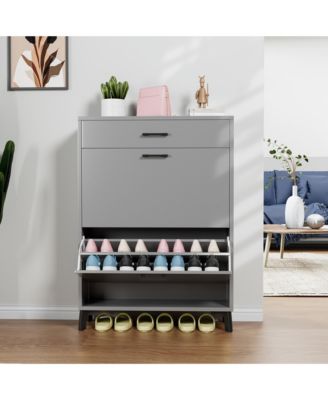 Shoe Cabinet, Freestanding Shoe Organizer with 2 Flip Drawers, Hidden Shoe Storage Rack for Doorway, Hallway and Closet