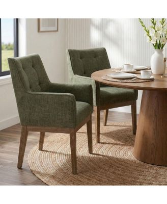 Upholstered Dining Arm Chairs Set of 2, High Back, Solid Wood