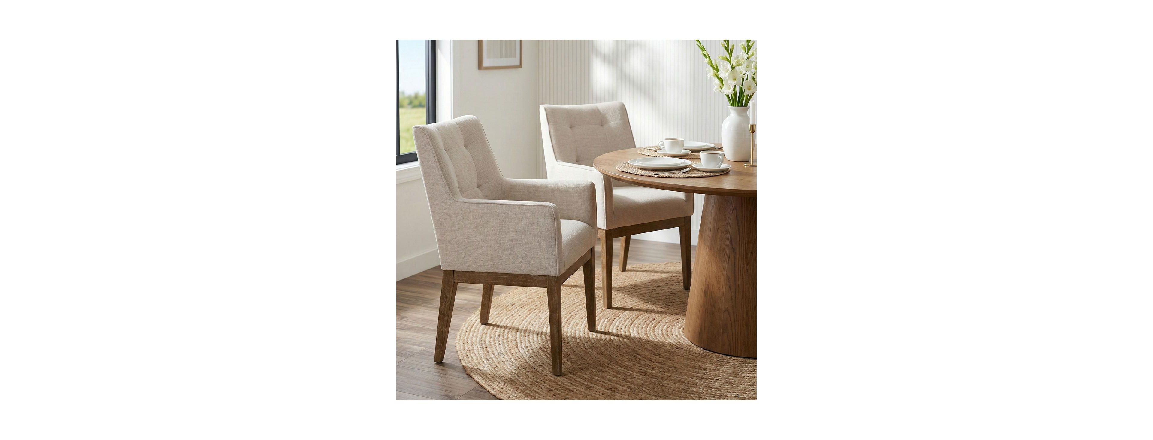Maison Boucle Upholstered Dining Arm Chairs Set of 2, High Back, Solid Wood