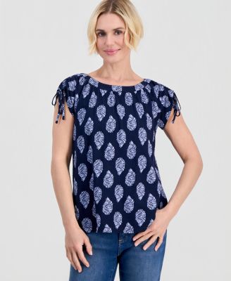 Petite Flora Drop Cotton-Linen Dolman-Sleeve Top