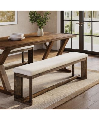 63" Solid Wood Dining Bench, Upholstered Farmhouse Dining Bench with Faux Lamb Fur Seat,Kitchen Table Bench with Antique Brown Legs