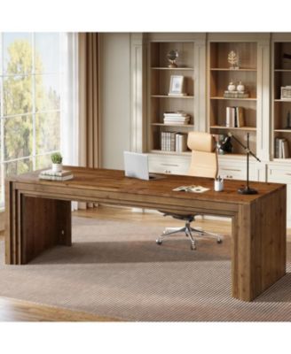 78.7'' Solid Wood Double Desk, Extra Long Computer Writing Table, Two Person Desk
