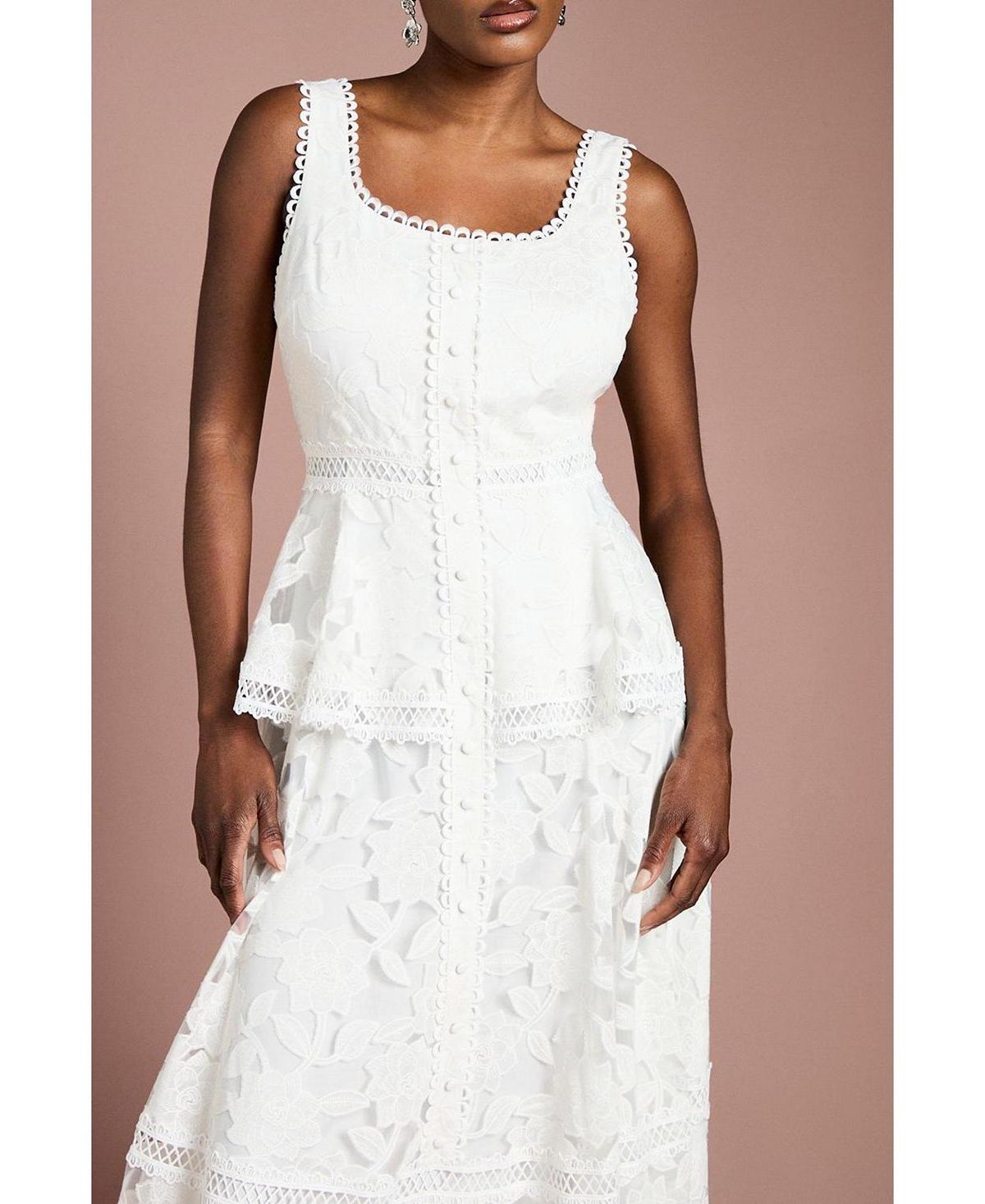 Coast Women's Peplum Hem Button Down Lace Midi Dress view 8 — MAYCSS fashion products