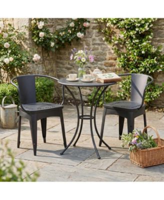 3-Piece Floral Pattern Iron Bistro Set with Stackable Chairs