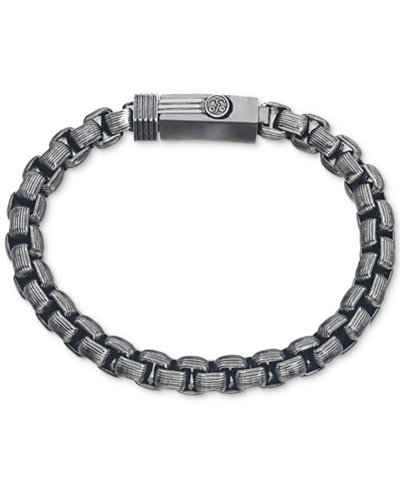 Esquire Men's Jewelry Antique-Look Rounded Box-Link Bracelet in Gunmetal IP over Stainless Steel, Only at Macy's