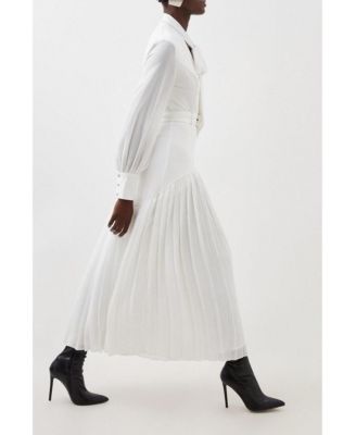 jersey ponte georgette mix midi dress Karen Millen Forever Jersey Ponte Georgette Mix Midi Dress in Ivory