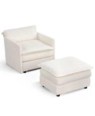Large Accent Chair with Ottoman, Soft Corduroy Upholstery and Deep Cushion Comfort